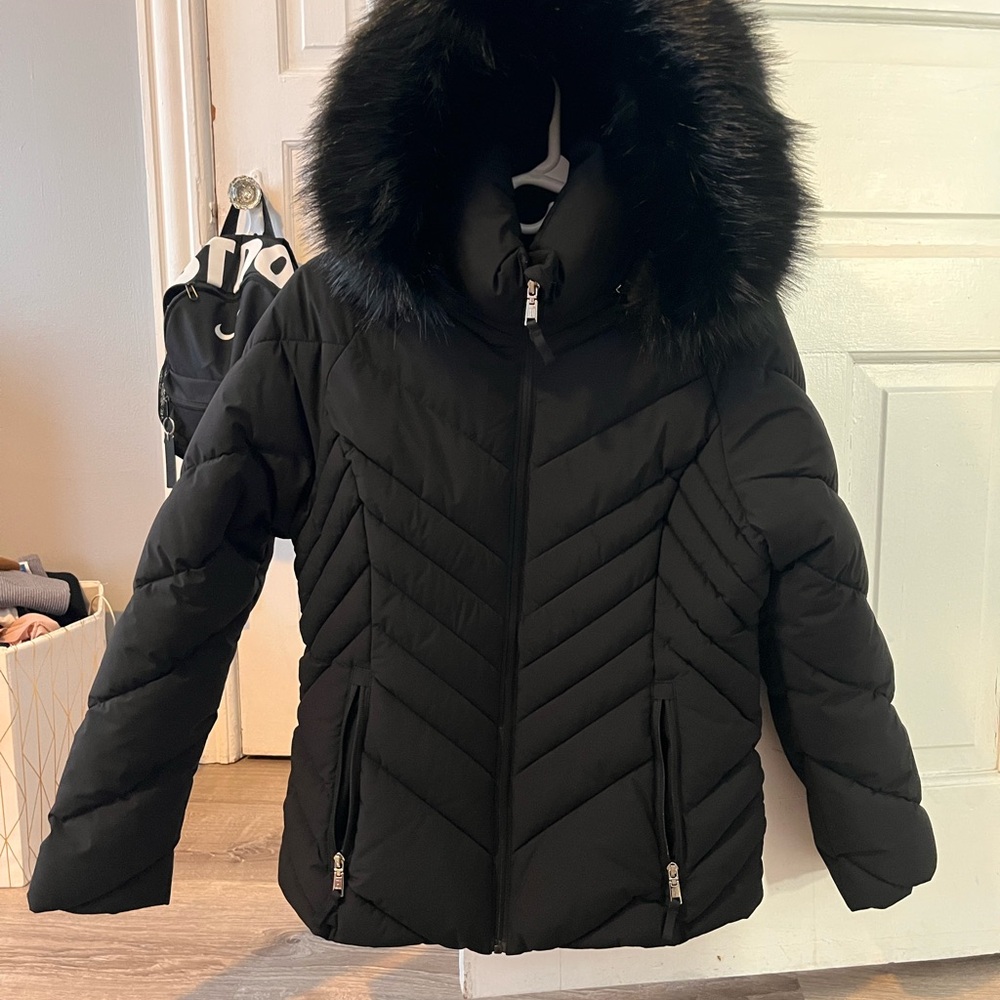 Tommy Hilfiger Black Puffer Jacket with Faux Fur Hood
